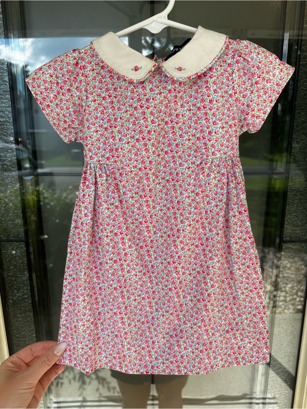 Ralph Lauren Girls Pink Floral Peter Pan Collar Dress